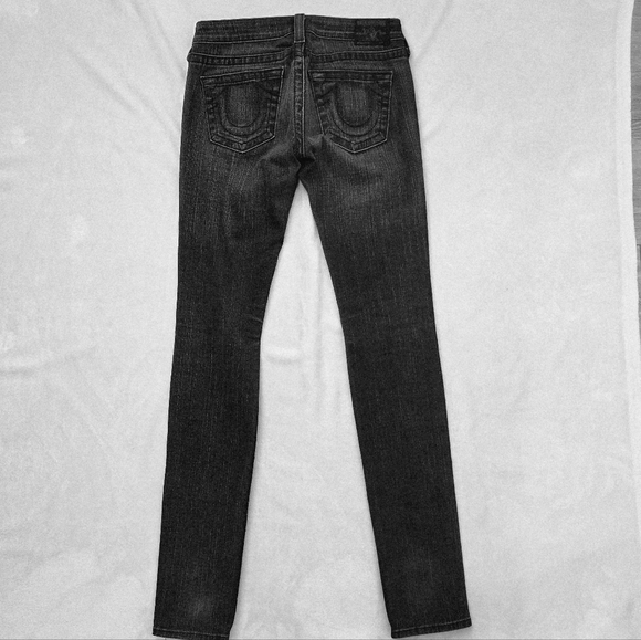 True Religion Skinny Jeans Low Rise Black Washed Distressed - Picture 2 of 11